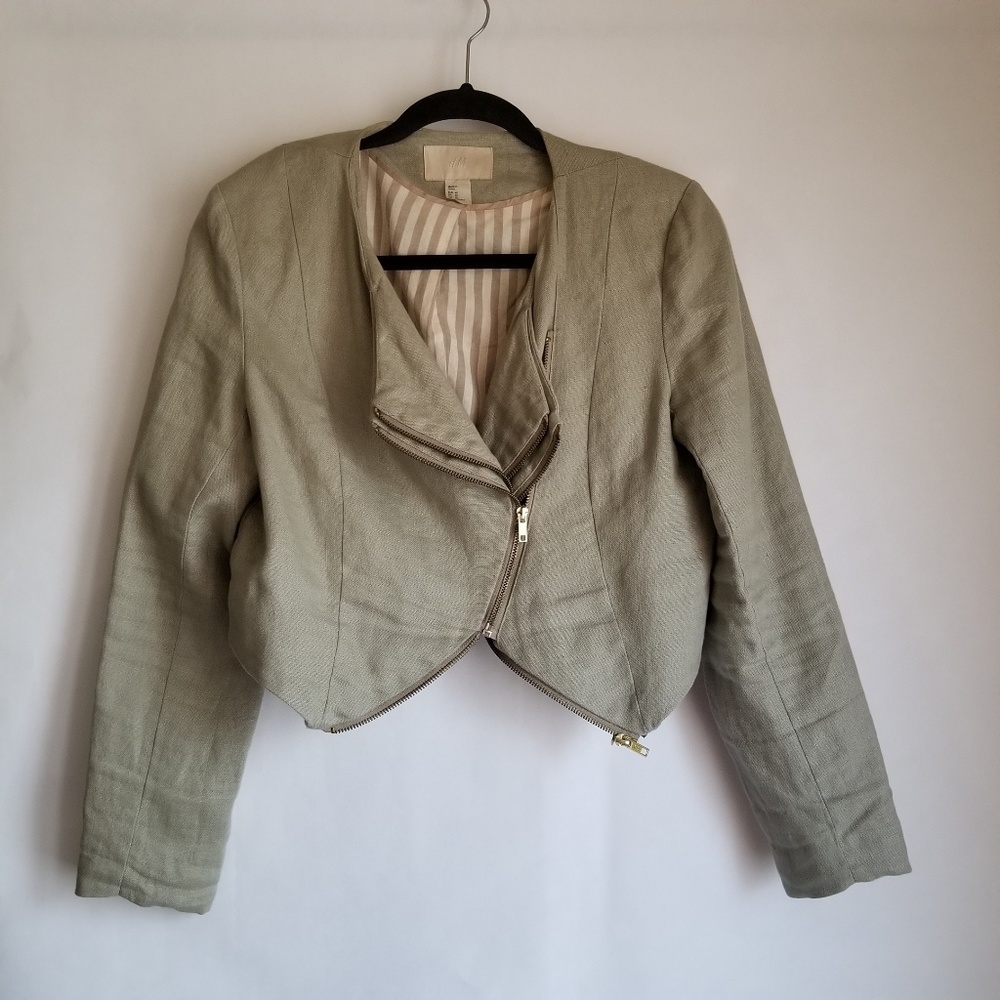 H&M Linen Asymmetric Zippered Jacket
